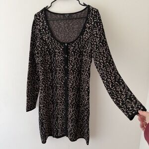 Y2K Leopard Print Knit Sweater Dress Long Sleeve Button Front Brown Mob Wife M